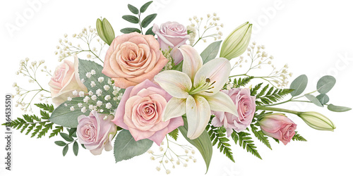 Elegant Pastel Pink Roses and White Lilies Bouquet Arrangement