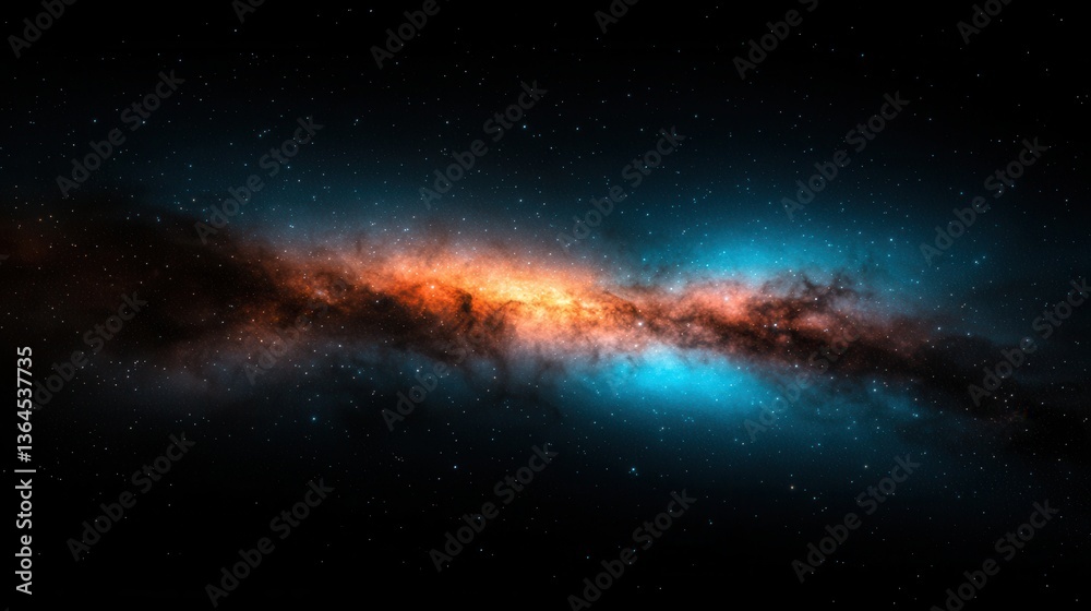 Obraz premium Stunning Cosmic Nebula Orange and Blue Celestial Cloudscape in Deep Space