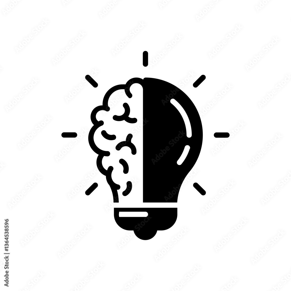 Creative icon of a half brain half light bulb representing ideas, creativity, knowledge, technology and the human mind. Solving problems concept. editable color Creative icon of a half brain half light bulb representing ideas, creativity, knowledge, technology and the human mind. Solving problems concept. editable color