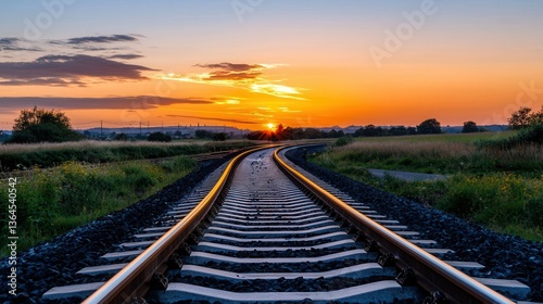 Scenic Railroad Tracks at Sunset Golden Hour Landscape