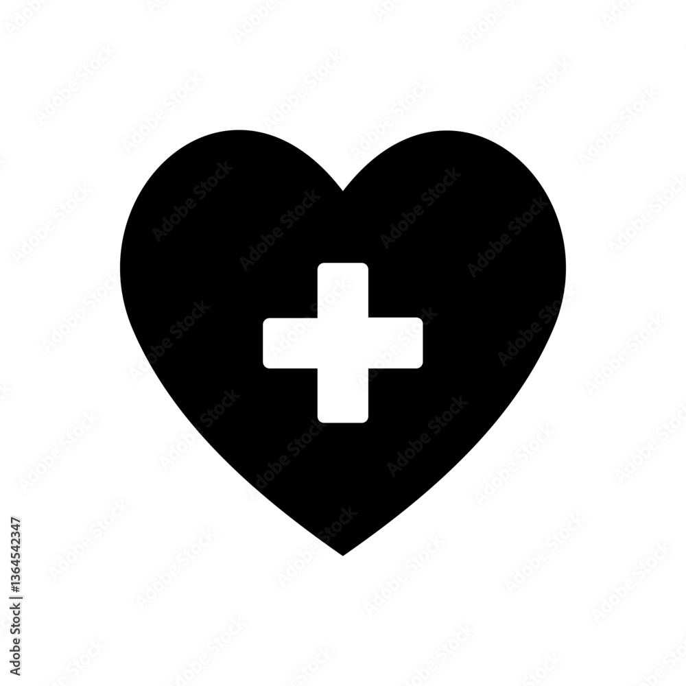 Heart shape with cross inside. Vector icon solid style
Heart shape with cross inside. Vector icon solid style