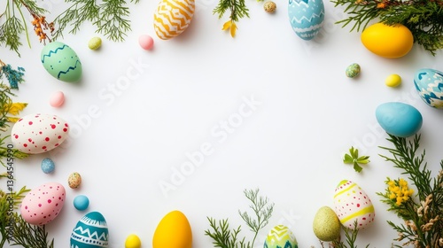Wallpaper Mural Easter Frame with Colorful Eggs and Spring Greenery  Torontodigital.ca