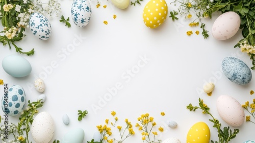 Wallpaper Mural Easter Frame with Colorful Eggs and Spring Greenery  Torontodigital.ca