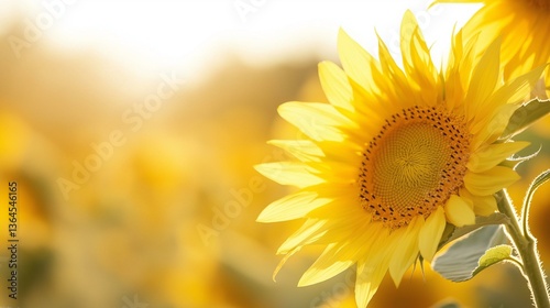 Close-up of a sunflower with its bright yellow petals and dark center. the sunflower is in full bloom, with the petals radiating outwards in a star-like pattern.
