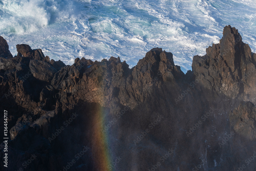 Big powerful storm waves in Porto Moniz, on the Madeira Atlantic coastline