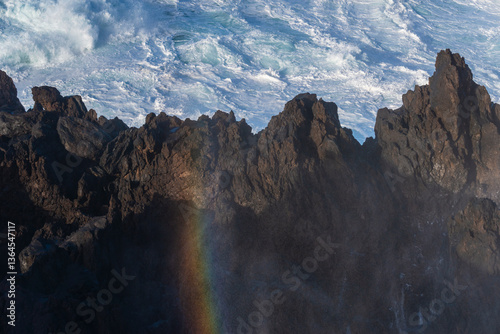 Big powerful storm waves in Porto Moniz, on the Madeira Atlantic coastline