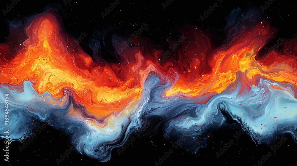 Fototapeta premium Abstract Fire and Ice Swirling Paint Texture Background Cosmic Nebula Design