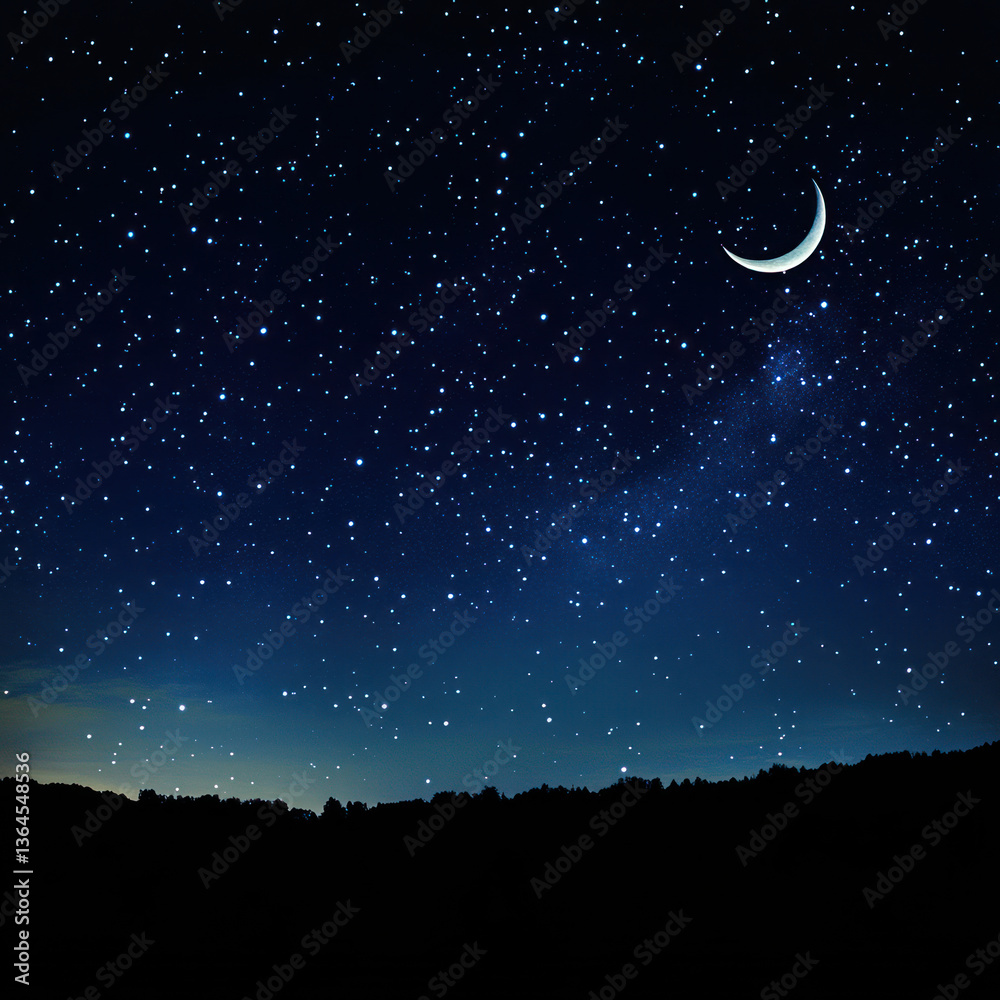 Naklejka premium night sky with moon and stars