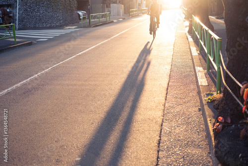 夕焼けの中の自転車