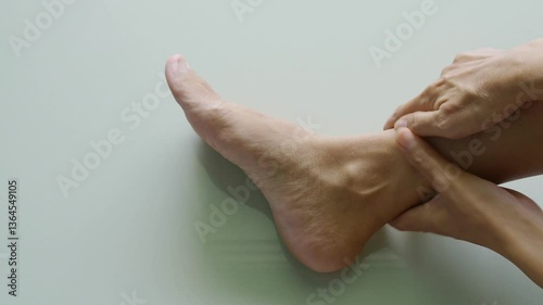 Woman massage ankle pain foot woman, sprain feet heel knee sore people chronic joint leg hurt injury bone arthritis skeleton girl accident fitness sport exercise medical care