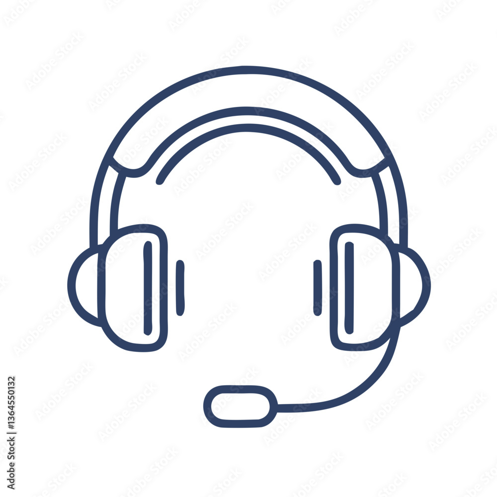 Headset with microphone icon in flat line style Headset with microphone icon in flat line style