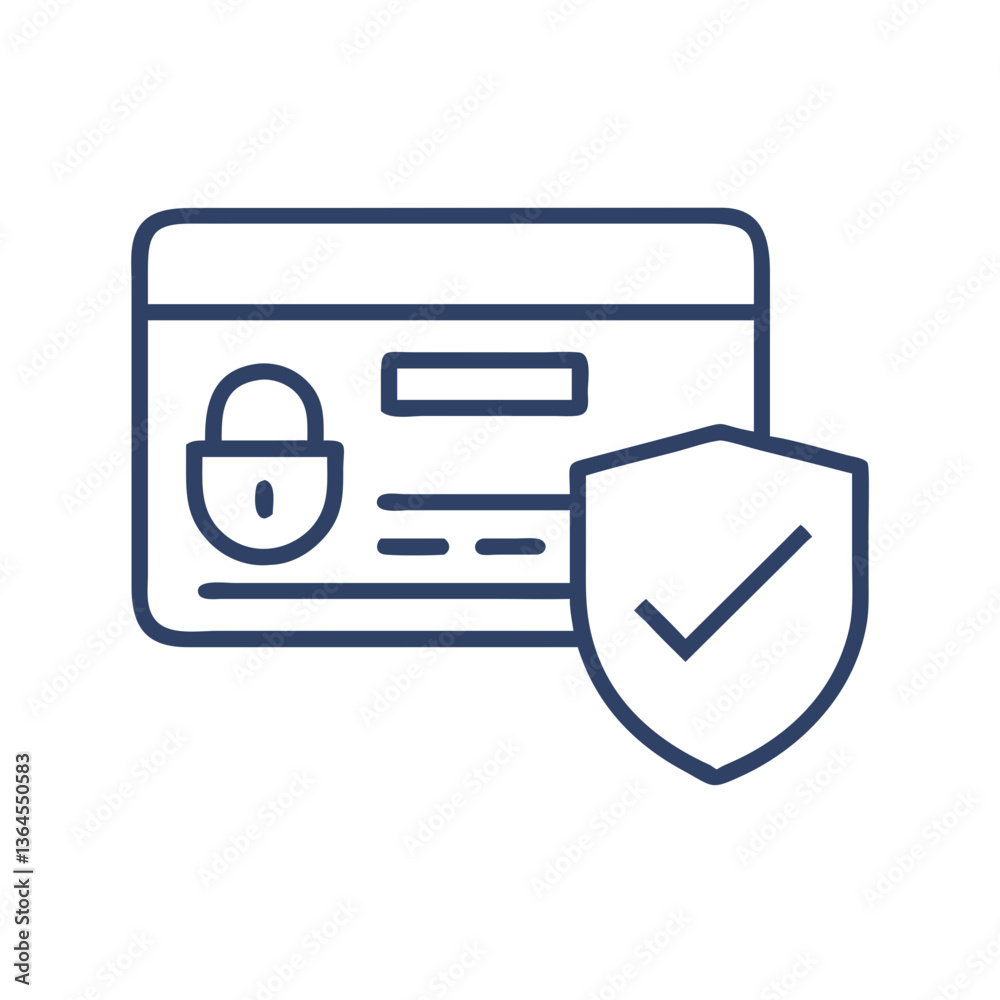 Secure payment icon with card and shield in outline style Secure payment icon with card and shield in outline style