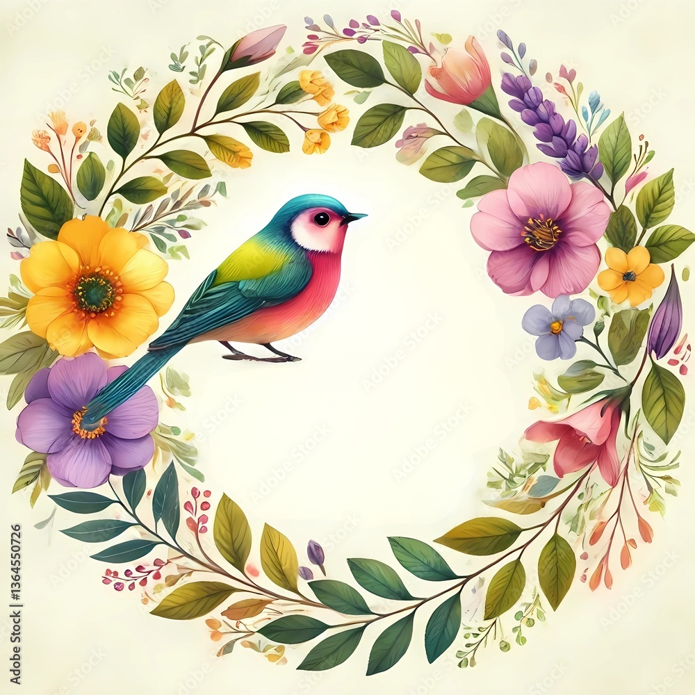 Obraz premium Spring, flowers, beautiful scenery, spring flowers, spring illustrations, cherry blossoms, birds, spring stickers, spring pictures