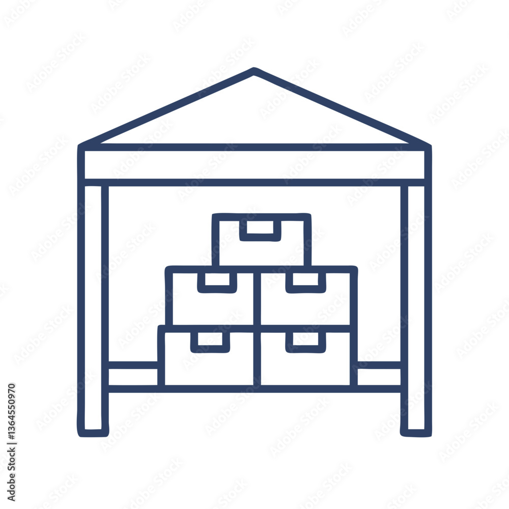 Warehouse icon with boxes inside in flat outline style Warehouse icon with boxes inside in flat outline style