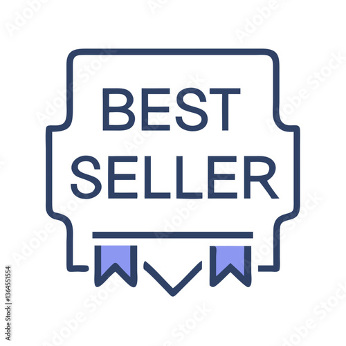 Best seller badge icon with ribbon and outline in flat style
