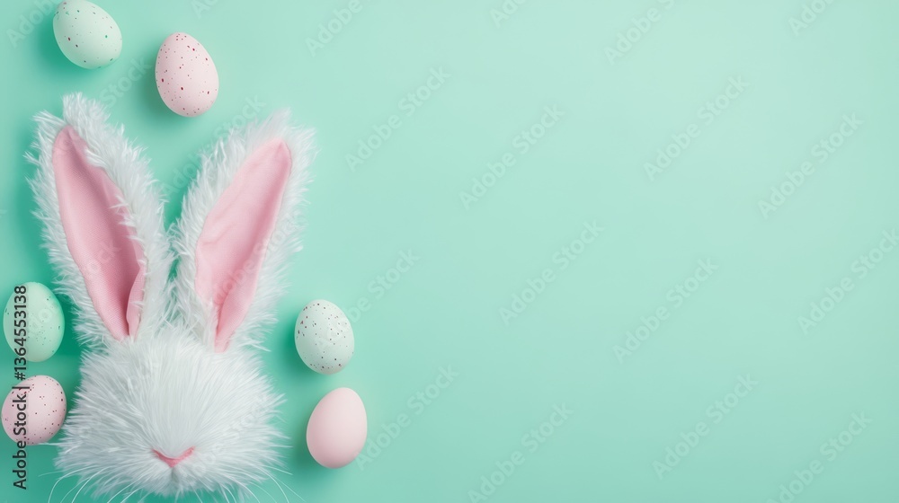 custom made wallpaper toronto digitalEaster Banner with Bunny Ears and Speckled Eggs on Pastel Green Background