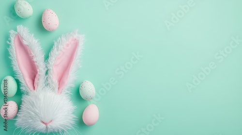 Wallpaper Mural Easter Banner with Bunny Ears and Speckled Eggs on Pastel Green Background Torontodigital.ca