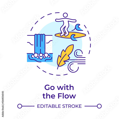 Go with flow multi color concept icon. Acceptance, adaptability. Wind, waterfall. Round shape line illustration. Abstract idea. Graphic design. Easy to use in infographic, presentation