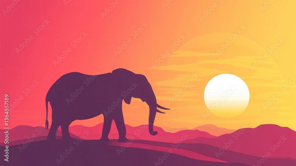 Fototapeta premium African Elephant Sunset Silhouette with Safari Landscape.