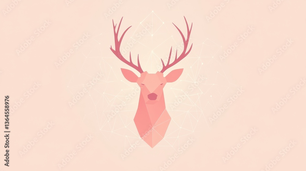 custom made wallpaper toronto digitalPink Geometric Deer Head Minimalist Art.