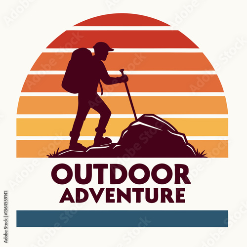Silhouette Hiker with Backpack at Sunset, Outdoor Adventure