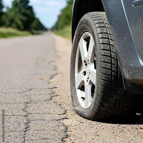 Wallpaper Mural Car with a flat tire on the side of the road Torontodigital.ca
