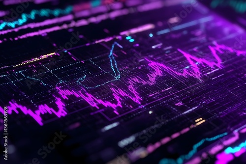 A purple and green graph with many lines and dots
