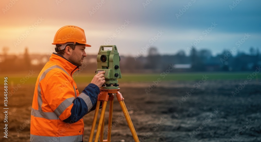 custom made wallpaper toronto digitalA surveyor using a theodolite on a construction site with an orange helmet and reflective vest on