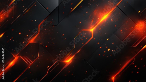 Abstract Dark Tech Background with Orange Glowing Lines