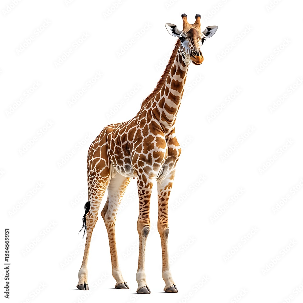 Fototapeta premium Young Giraffe Portrait, White Background