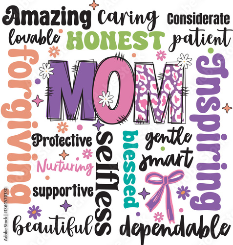 Amazing caring considerate forgiving Mom Retro Mama Quotes T shirt Design