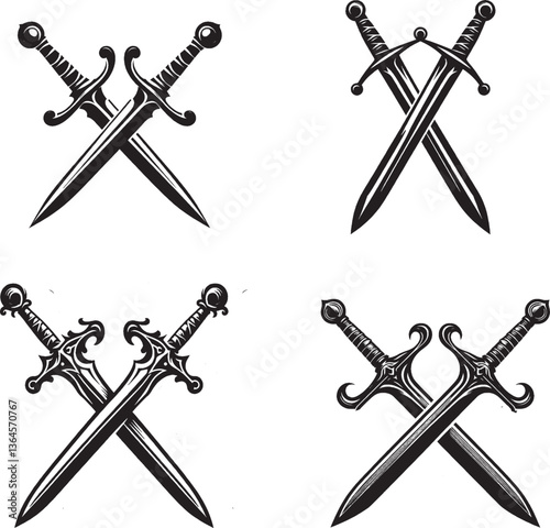 Crossed Medieval Swords | Knight Weapon Silhouette Vector