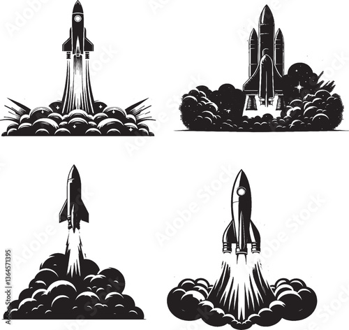 Rocket Launching with Flames | Spacecraft Liftoff Silhouette