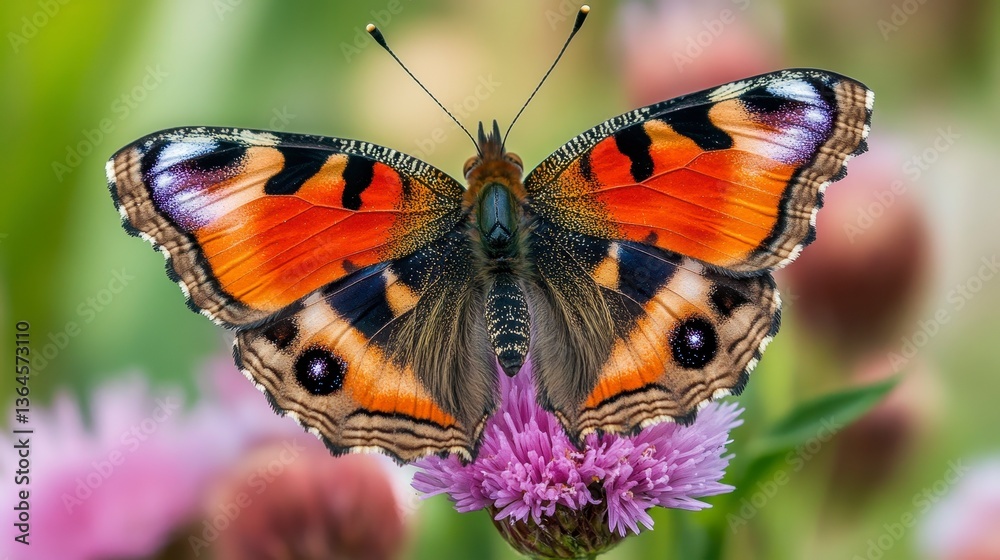 Vibrant Butterfly on Pink Flower in Soft Focus Background Vibrant Butterfly on Pink Flower in Soft Focus Background
