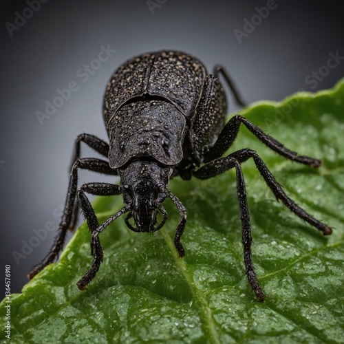 Wallpaper Mural black beetle on green leaf Torontodigital.ca