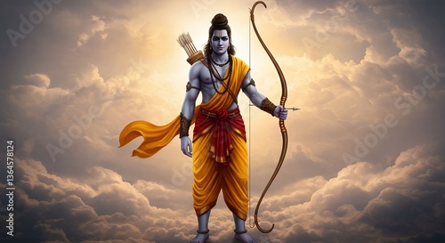 Heroic Lord Rama with Bow and Arrow – Jai Shri Ram Representation