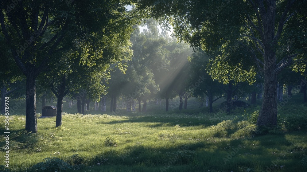Obraz premium Sunlit forest shows magnificent result of dedicated tree planting efforts