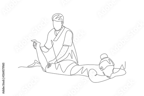 Woman having a massage. Getting a massage or facial concept one-line drawing