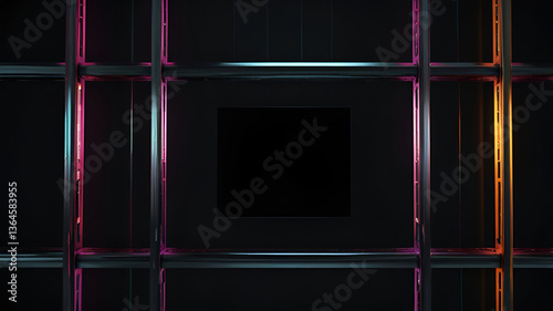 Metallic Grid Frame with Neon Highlights for Tech Design