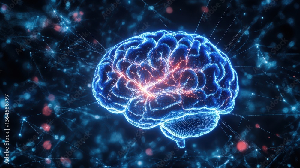 Fototapeta premium Glowing Human Brain Neural Network, AI, Science, Technology Concept