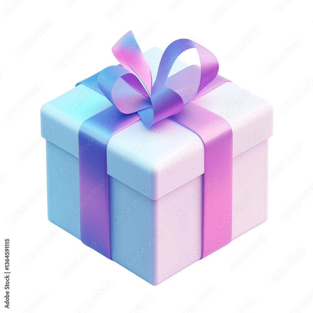 Obraz premium Pastel Gift Box 3D Render of a Square Present with Iridescent Bow