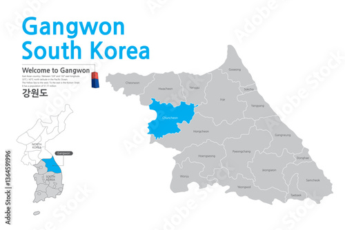 3.Gangwon-do, map, map of Korea, map of Korea, Korea, city, map, 