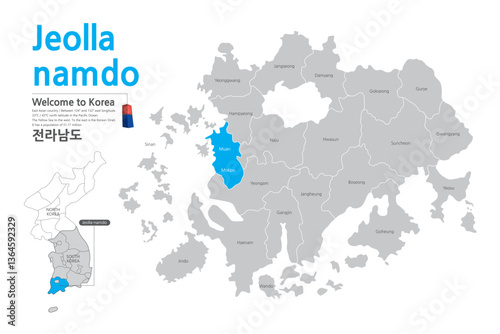 9.South Jeolla Province, South Korea, city, map,