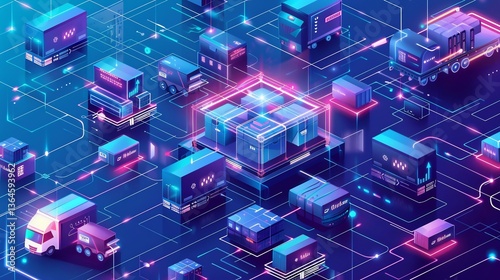 Smart supply chain management system visualizing procurement logistics distribution network in a high tech corporate style