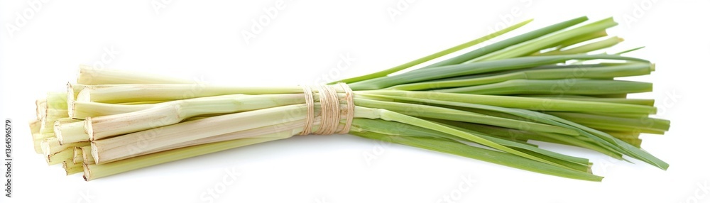Fresh Lemongrass Bundle with Long Green Stalks on White Background Fresh Lemongrass Bundle with Long Green Stalks on White Background