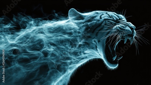 Mystical Cyan Roaring Cat: A Digital Masterpiece