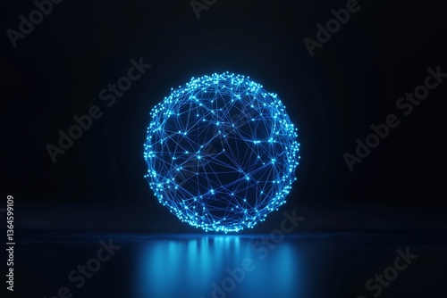 Abstraktes Netzwerk aus leuchtenden Datenpunkten in Ring- und Kugelform

