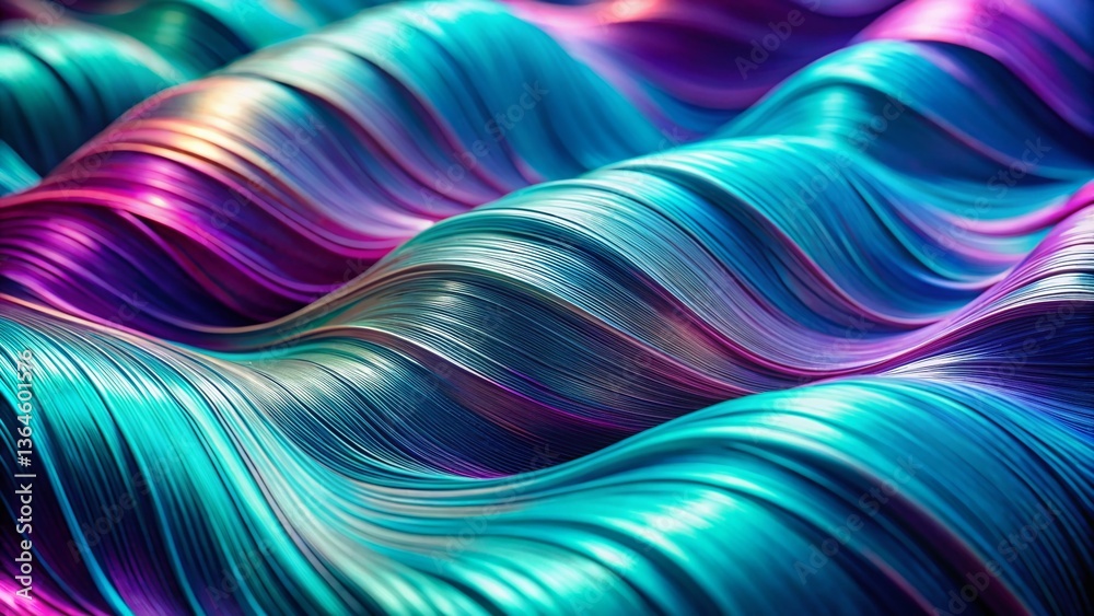 Obraz premium Abstract Wave Band Surface Macro Photography: Vibrant Teal and Purple Hues