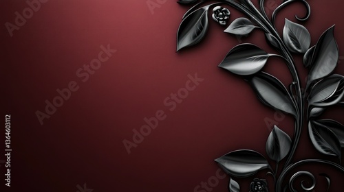 Obraz na płótnie A gunmetal black metallic floral structure extending on the right, with a rich burgundy background, blending elegance with a modern feel. w salonie