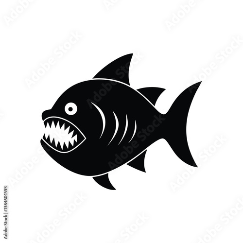 Cartoon Piranha vector illustration swimming in the ocean with fins and sharp teeth isolated on white background